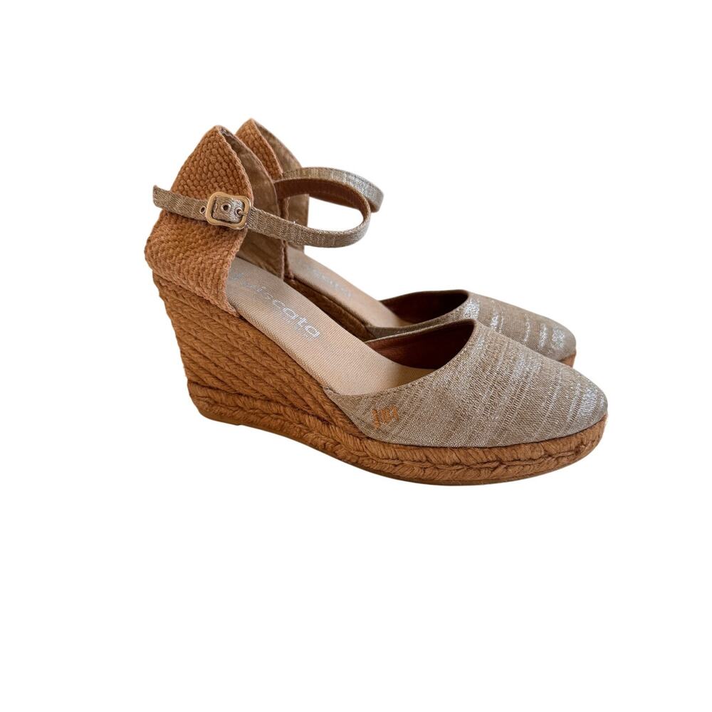 Viscata Barcelona Satuna Canvas Espadrille Wedge Sandal Tan Silver Size 39 US 9